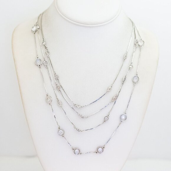 18 inch, Vintage Sphere Ball Beads Silver Tone Multi-Strand Necklace - V28 - Picture 1 of 3